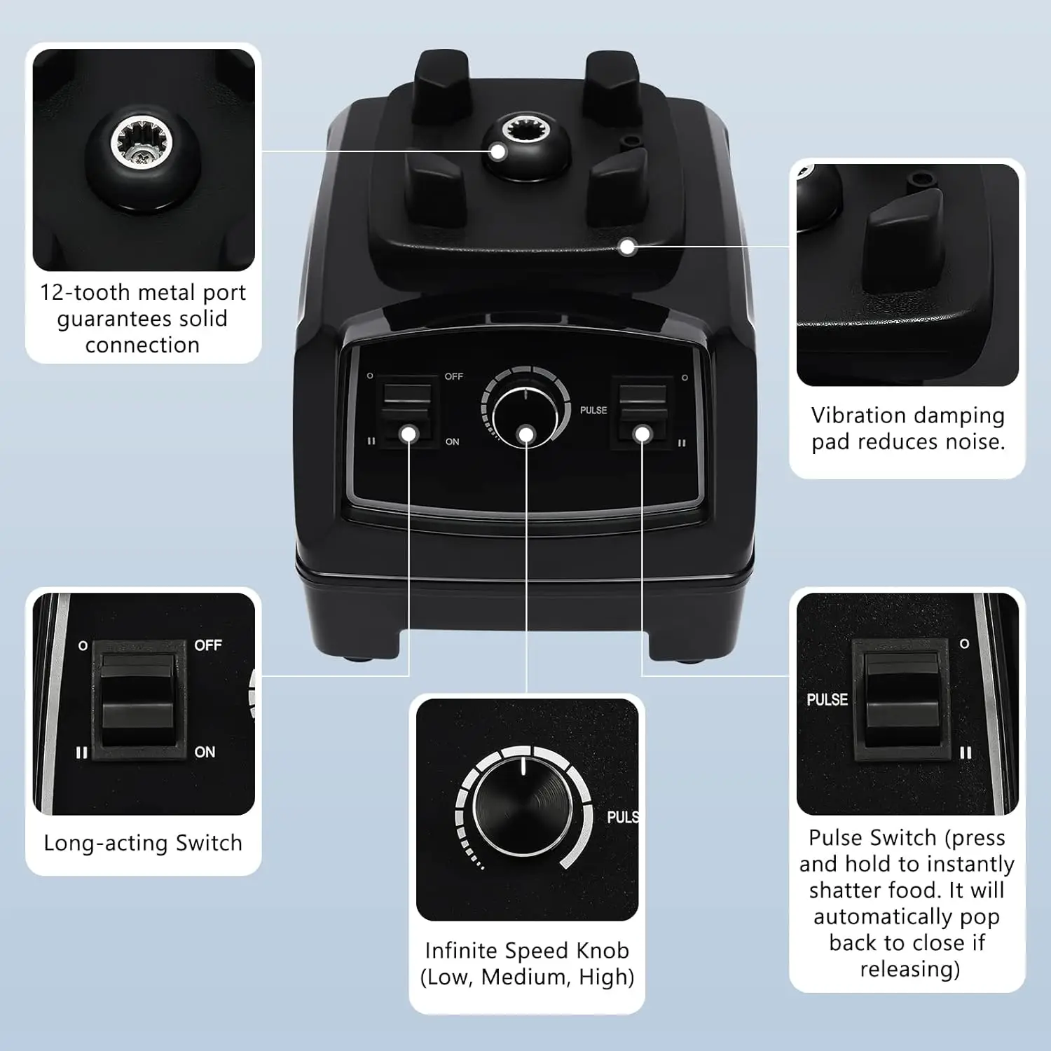 Licuadora de batidos de encimera, mezclador de bebidas de mesa de 2L 2200W 6 cuchillas de acero inoxidable 402, velocidad ajustable 1-10 engranajes autoperca