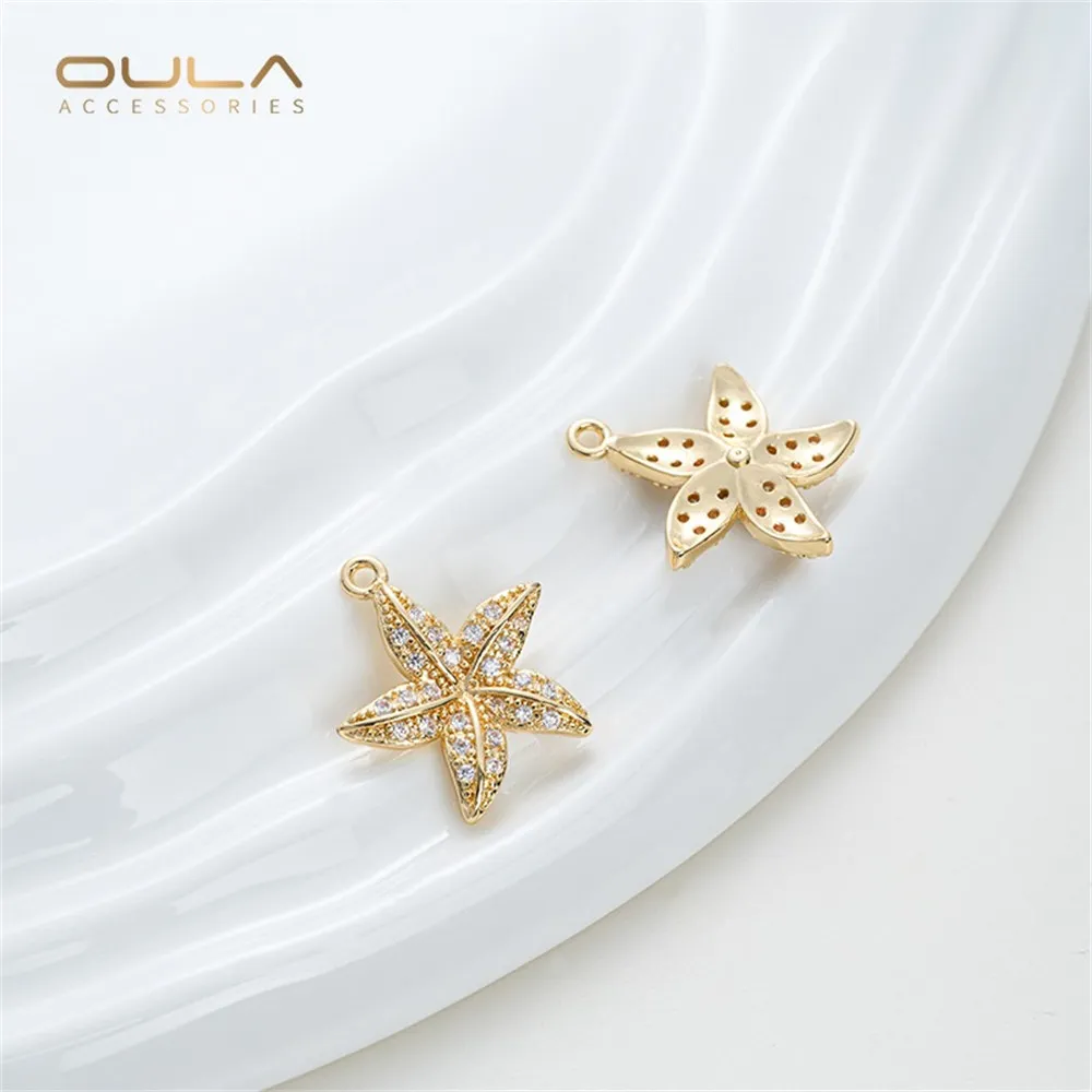 

1pcs Color Retention 14K Genuine Gold Whale Tail Set with Zircon Starfish, Life Tree, Tulip Pendant Diy Bracelet Necklace Pendan