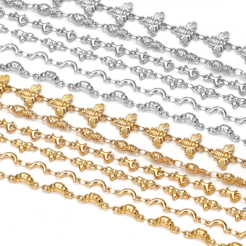 1 Meter Gold Plated Stainless Steel Handmade Horse Moon Bee Chains for DIY Jewelry Necklace Making Bracelet Earrings Accessories