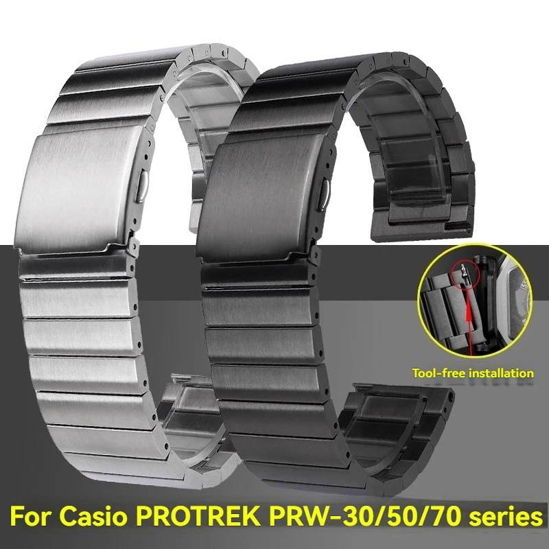 ل كاسيو حزام معدني PRW-600/PRW-60 PRW-6800/6900 PRW-30/50/70 الصلبة الفولاذ المقاوم للصدأ سلسلة ساعات الإفراج السريع حزام الساعات 23 مللي متر