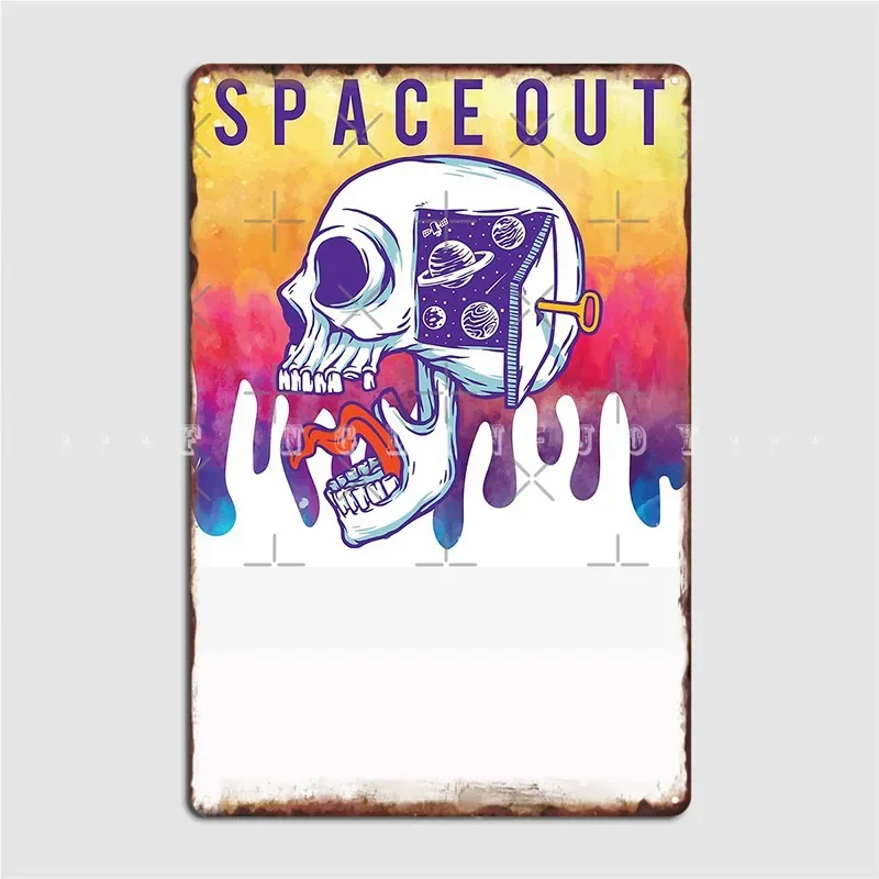 Space Out Tie Dye Skull Sticker Magnet Print Metal Sign Pub Club Bar Printing Plates Tin Sign Poster