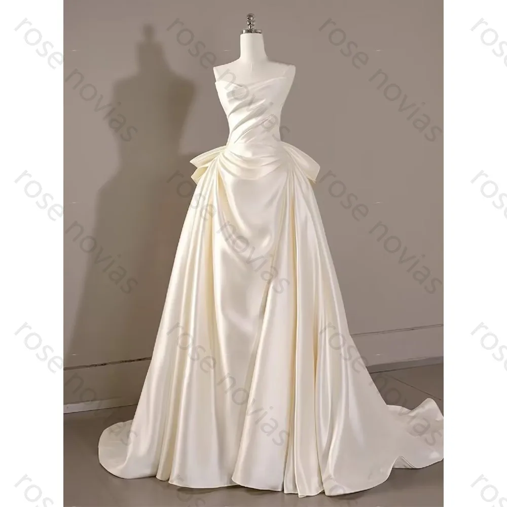 Customized Satin Wedding Dresses Sweetheart Bow Elegant A-line the Floor-Length High Quality for Bespoke Occasion Party Dress