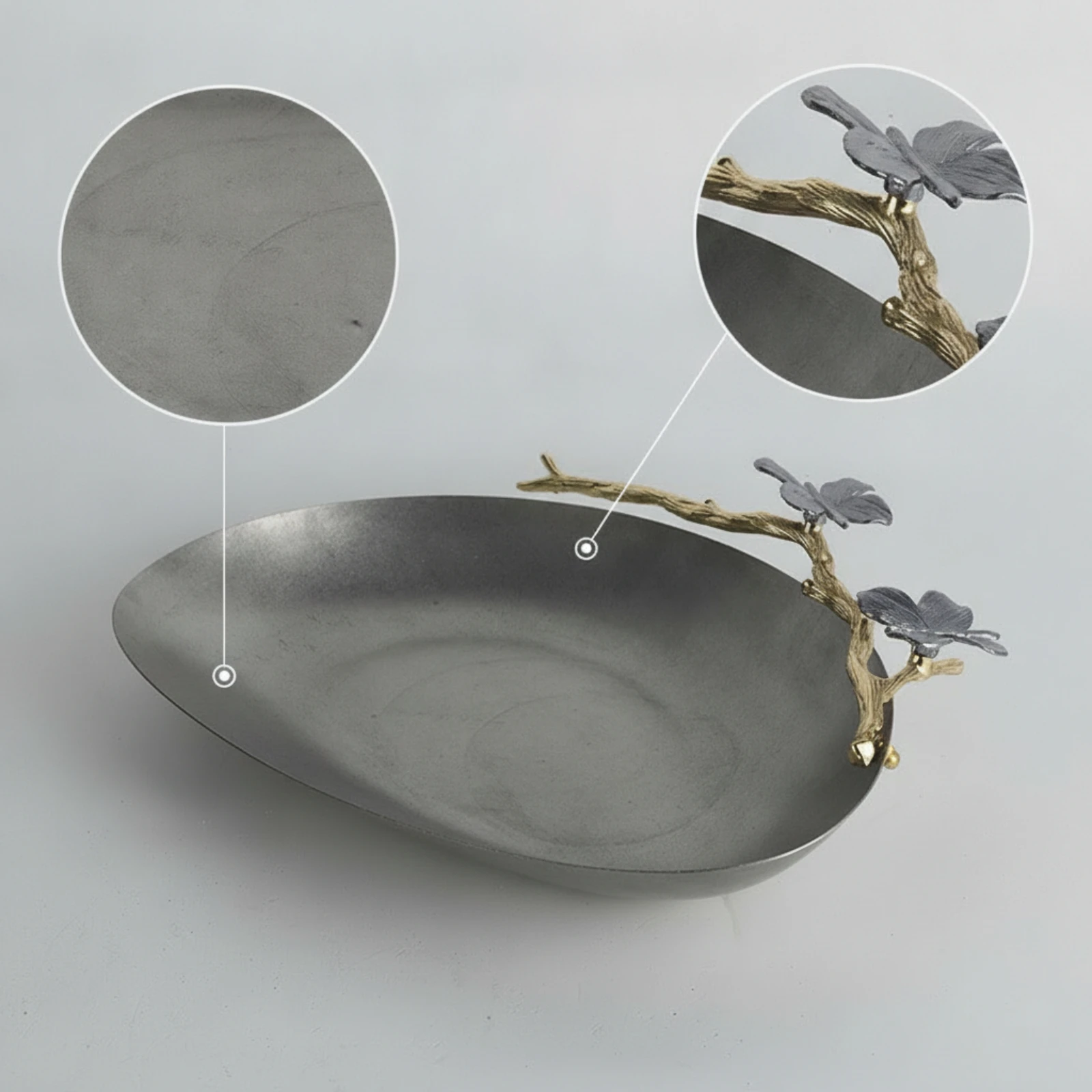 Tray with Branch Ornament Decorative Stainless Steel Tray Platter Shallow Long-Lasting for Coffee Table, Living Room
