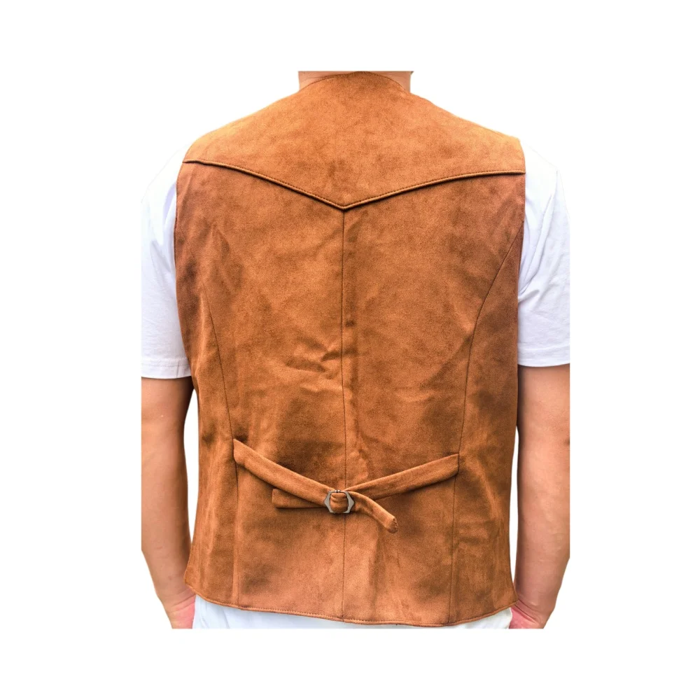 Sleeveless  V Neck Men's Suede  Vest Vintage Cowboy Waistcoats Leather Single Breasted Vest