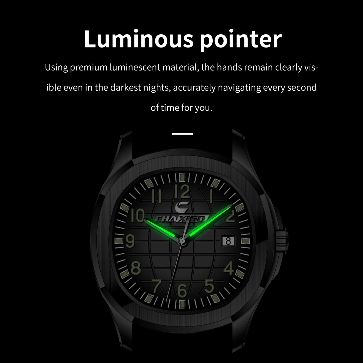 CHANAGO Relógio masculino casual de quartzo com pulseira de silicone com mostrador luminoso clássico, vidro mineral, resistência à água de 30 m