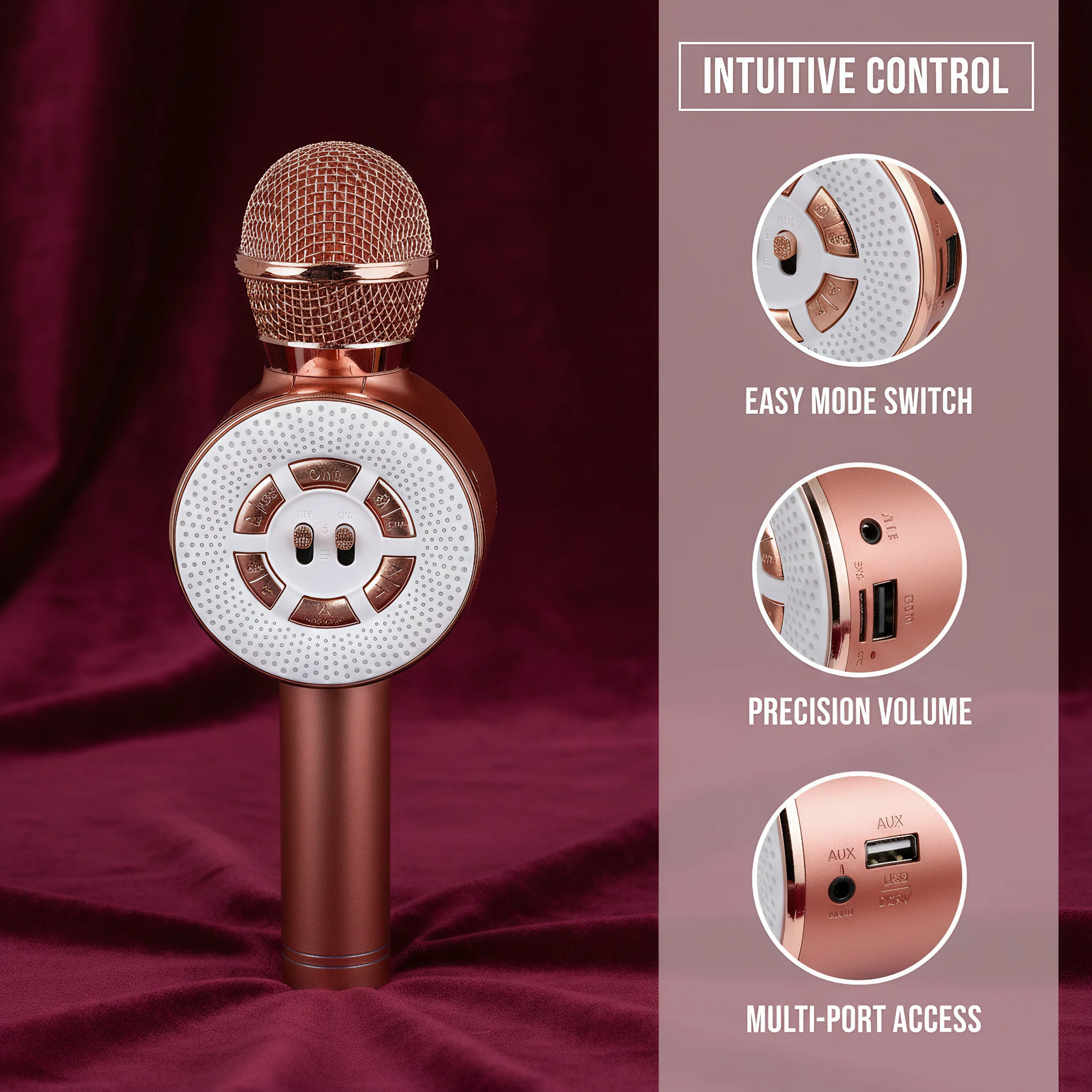 Microfone de alto-falante de karaokê sem fio Bluetooth, som HIFI, bateria grande, reprodução USB/TF, função de selfie, uso em festas/eventes