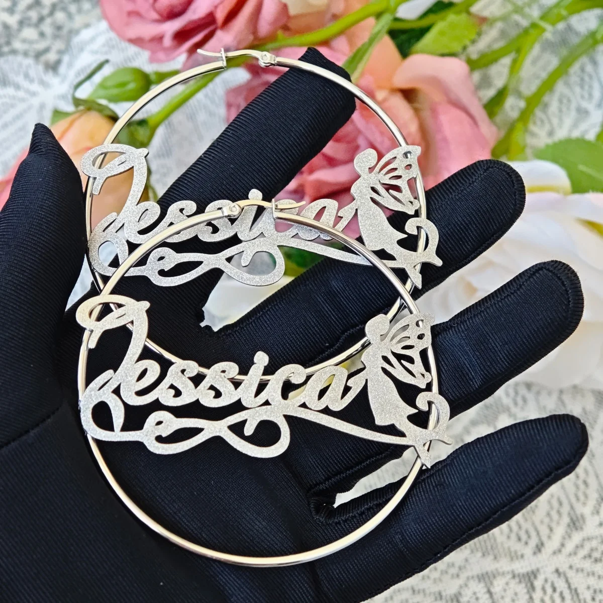 

Customized Stainless Steel Earrings Frosted Earrings Personalized Name Jewelry Elf Earrings Sparkling Earrings Christmas Gifts