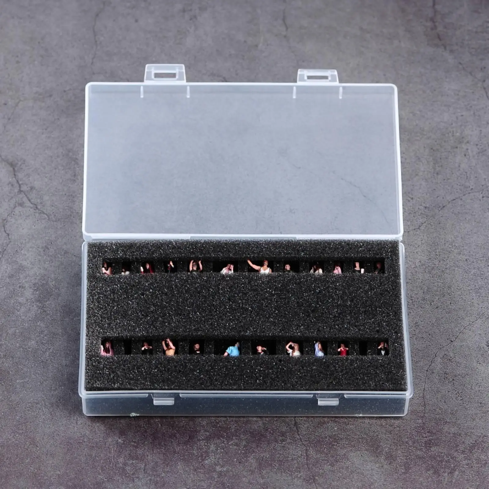 Miniature Figure Case Transparent Plastic Case with Hinged Lid Foam Cutouts Organizer Storage Case for
