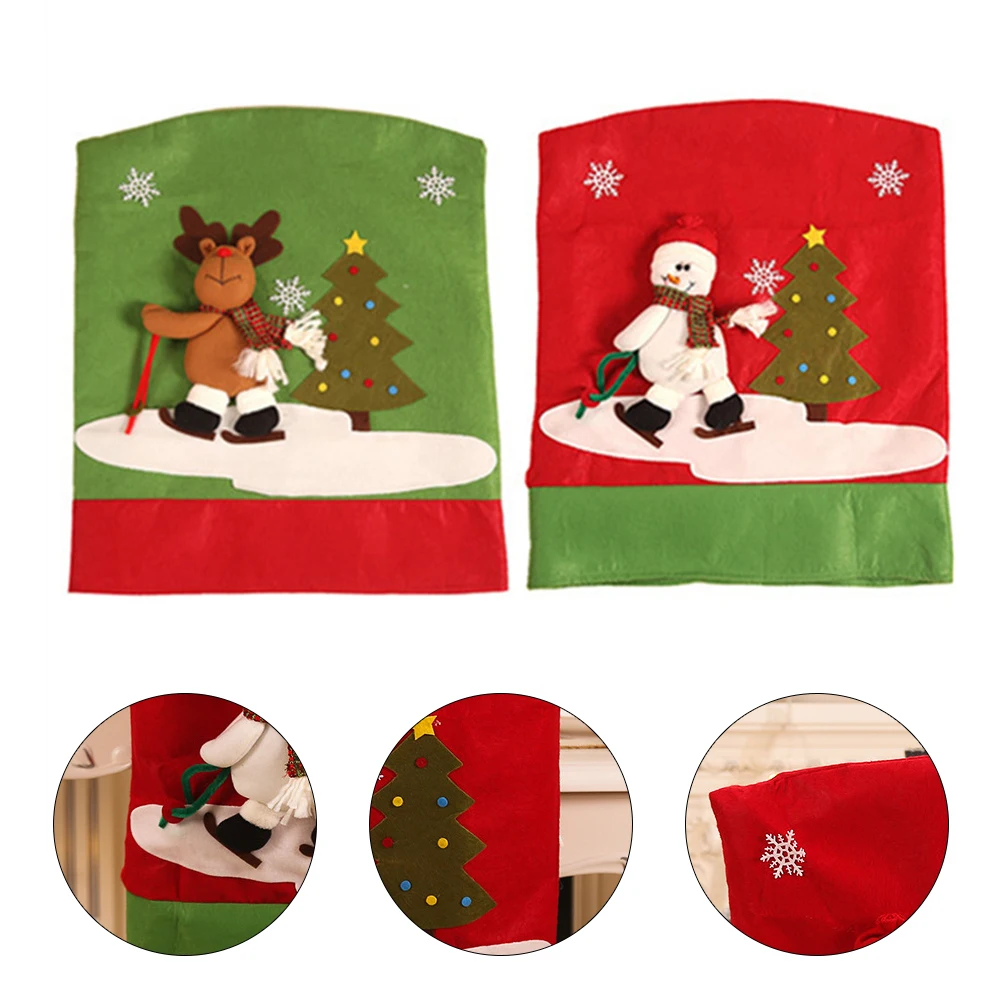 

2Pcs Christmas Chair Cover Back Slipcover for Dining Seat Protector Reusable Washable Home Decor Festive Ambiance