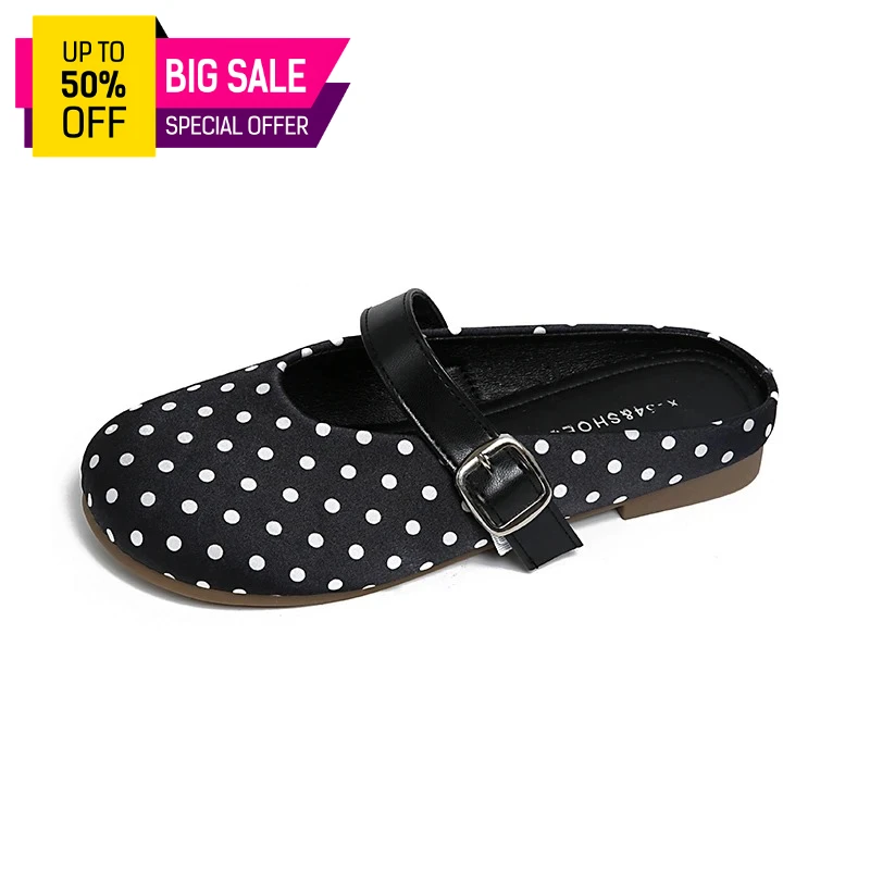 French Polka Dot Decorative Casual Baotou Semi-slippers Women's New Outdoor Anti-slip Round-headed Slippers in Spring and Summer