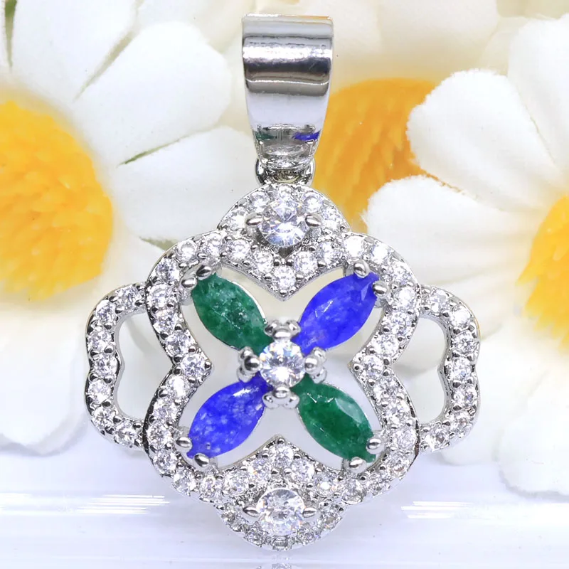 Buy 4 Get 1 Free 26x18mm Pretty 2.4g Real Green Emerald Blue Sapphire CZ Silver Plated Pendant