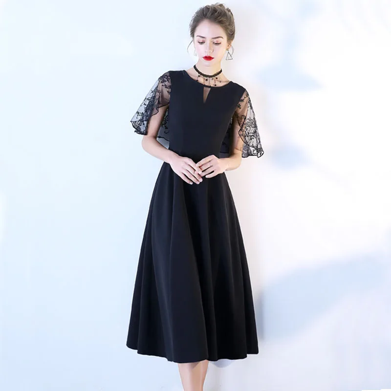 DongCMY Black Evening Dresses Female Long 2024 New Elegant Temperament Mesh Sleeved Socialite Party Dress