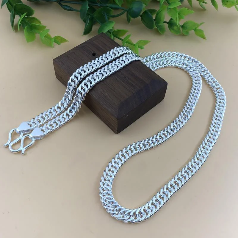 OUYADI Men S999 Solid Silver Thick Tank Curb Necklace Domineering Whip‑Chain Fashion Daily Male Neck Ornament For Gift