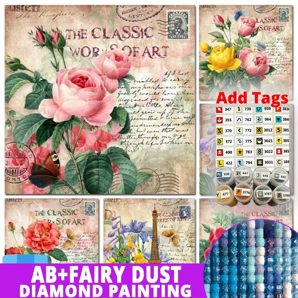 

With Symbol Sticker Fairy Dust AB 5D DIY Diamond Painting Rose Lily Cross Stitch Kits Embroidery Flower Scenery Mosaic Handicraf