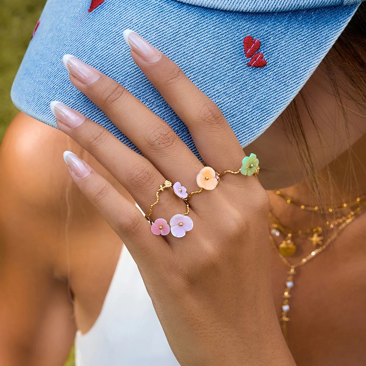 

YHTOT Fashion Trend Flower Ring 18k Gold Color Plated Stainless Steel Petal Ring Women's Accessories Party Gift