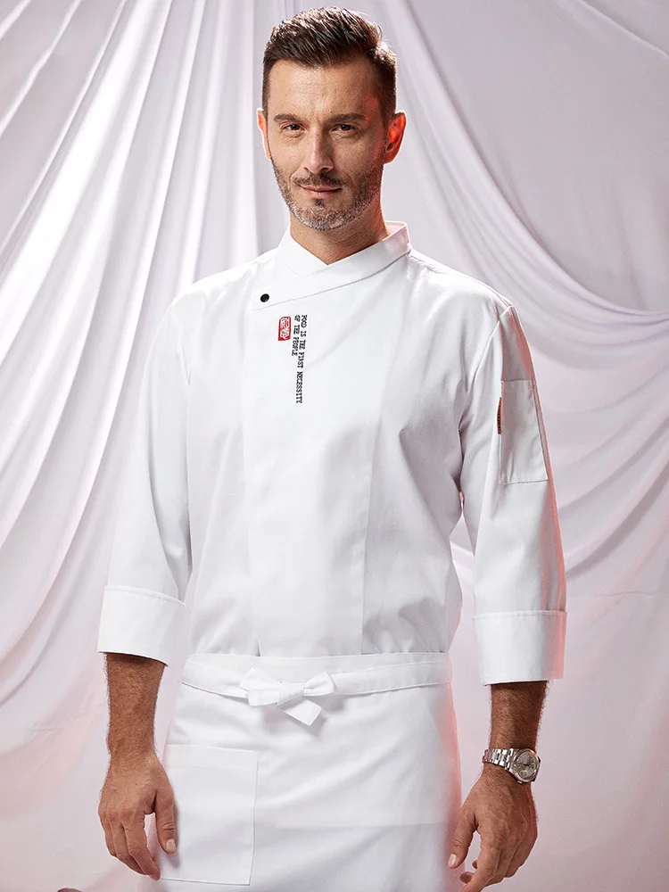 Restaurant Chef Costume Hotel Bar Men's Chef Jacket Coffee Bread Supermarket Cake Shop Waiter Work Jacket  Long-Sleeved