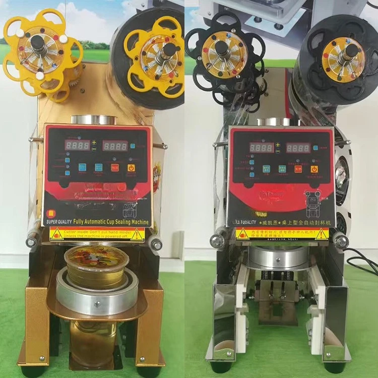 Macchina per sigillare tazze di plastica per sigillare tazze di tè con bolle d'acqua Bevanda completamente automatica di alta qualità