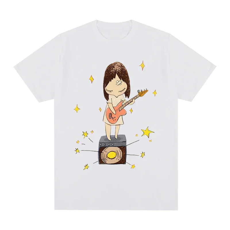 Camiseta de algodón para hombre y mujer, camisa con estampado de Yoshitomo Nara Guitar, nueva playera de verano