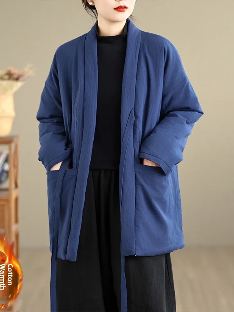 

Женское пальто с хлопковой подкладкой Thiened, длинное традиционное китайское пальто с поясом, теплое зимнее новое поступление, модная верхняя одежда