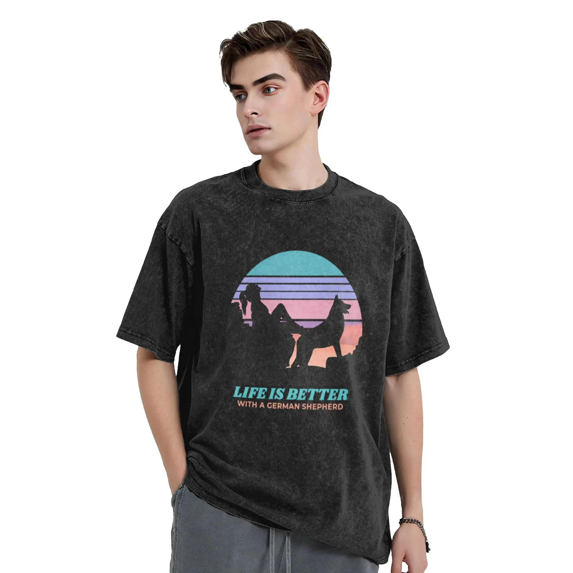 Life Is Better With A German Shepherd GSD Gift  Classic Chic A Washed T Shirt Men's Women's Oversized Cotton Tees Tops