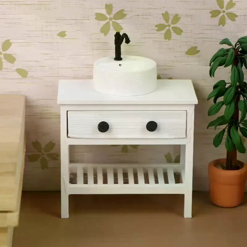 

1/12 Dollhouse Simulation Sink Cabinet Model Dollhouse Bathroom Furniture Decoration Dolls House Living Scene Ornament Toys