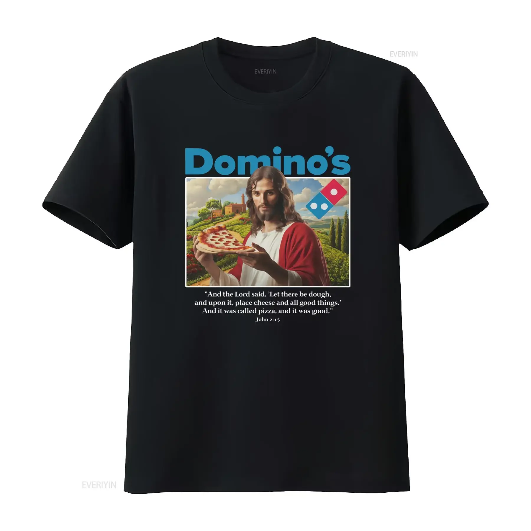 Dominos T Shirt Funny Jesus Pizza Religious Humor  vintage Washed streetwear homme Slightly designer clothes Comfortable