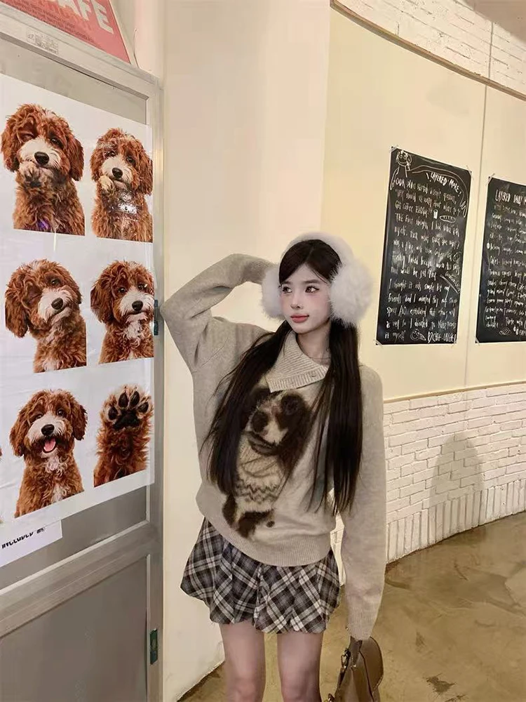 

Puppy Embroidered Turtleneck Sweater Women Autumn Korean Loose Lazy Style Hairy Pullover Y2K Winter Warm Preppy Casual Jumpers