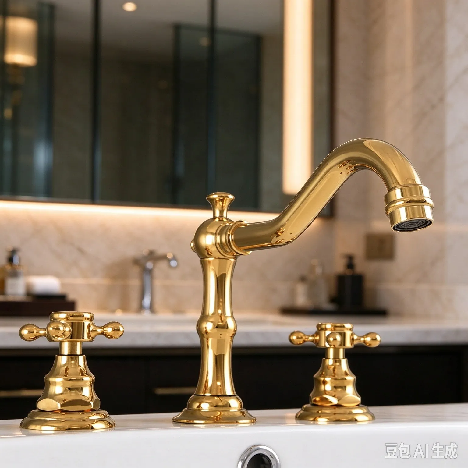 Gold Color Brass Bath Sink Faucet Double Handle Basin Sink Faucet Hot And Cold Water Mixer 3 Hole Bathroom Faucet Nnf981