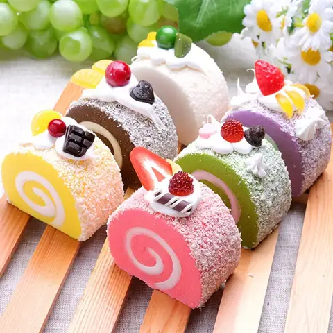 6PCS 시뮬레이션 케이크 음식 모델 가짜 케이크 디저트 인공 가짜 스위스 롤 홈 주방 장식 디스플레이 사진 소품