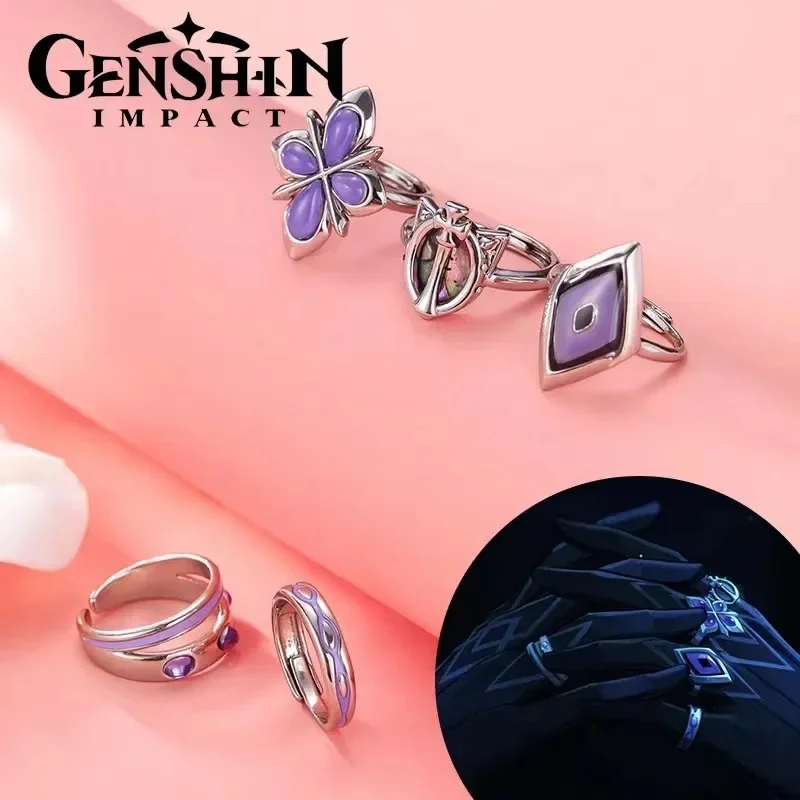 Hot Game Impact Peripherals Fatui Regrator Metal Rings Sets Pantalone Snezhnaya Cosplay Rings Jewelry Costume Props for Hallowee