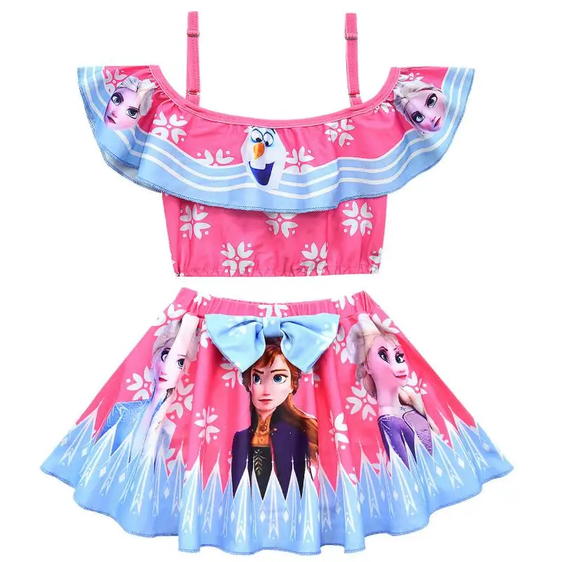 Frozen Elsa And Anna Princess Children\'s  Disney Kids girl\'s  set one shoulder length ice and snow cartoon swimsuit