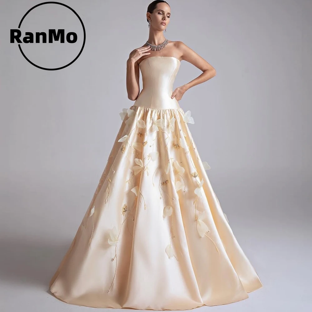 

Роскошные вечерние платья Ranmo с индивидуальной вышивкой бисером и кружевом, атласные бальные платья в пол без бретелек с 3D цветами и молнией
