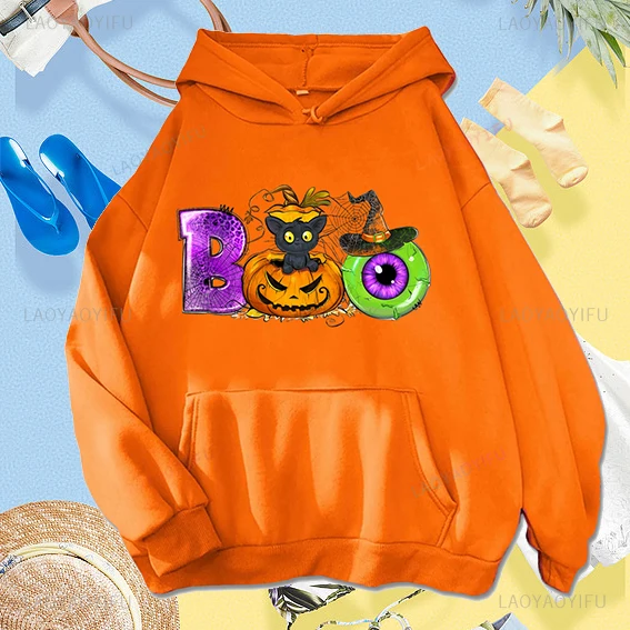 Hot Sale Cartoon Boo Pumpkin Lamp Graphic Hallowmas Hoodie Trick or Treat Warm and Windproof Harajuku Casual Couple Hoodies