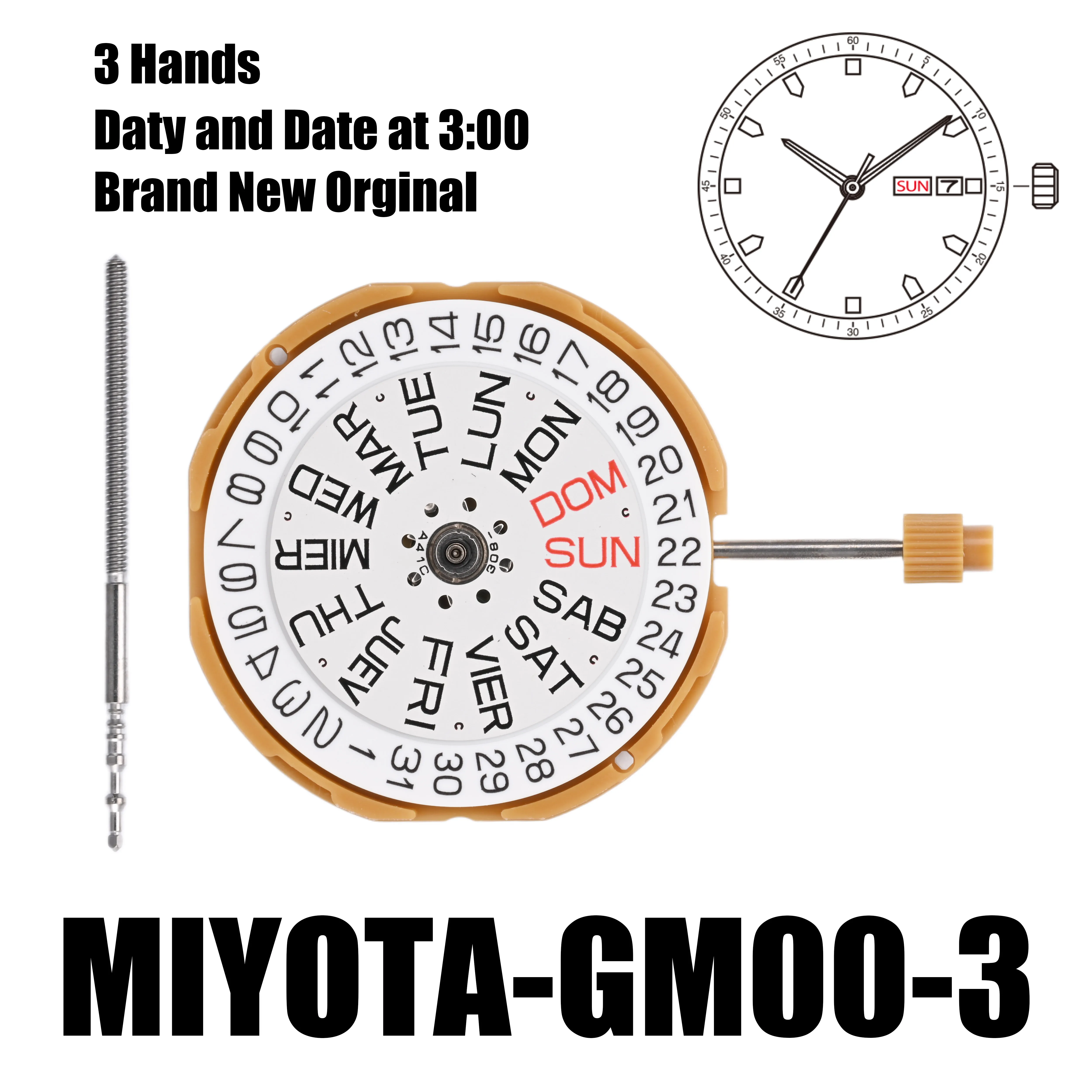 GM00 Movement MIYOTA GM00 Movement Day and Date Display At 3:00