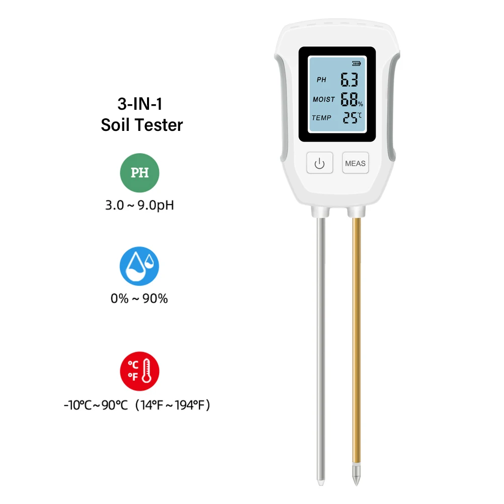 YIERYI Misuratore PH del Suolo Digitale Umidità del Suolo Fertilità Luce Temperatura Tester di Umidità Analizzatore Accurato per Giardino, Piante, Prato