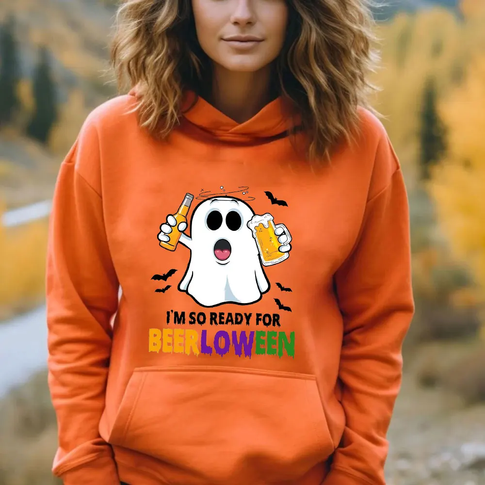 

Funny Ghost Boo I'm So Reday for Beerloween Hoodies Halloween Creative Funny Woman Man Outdoors Keep Warm Pullover Bat Hoody
