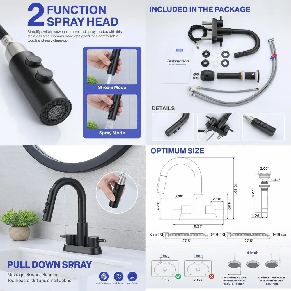 

3-Hole Oil Rubbed Bronze 4-inch 2-Handle Centerset Laundry Sink Faucet with Pull-Out Spray and Pop-Up Drain