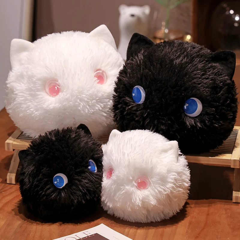 

20/25cm Little Size Soft Animal Cartoon Pillow Black White Round Hairy Cute Cat Plush Toy Stuffed Lovely Kids Birthyday Gift