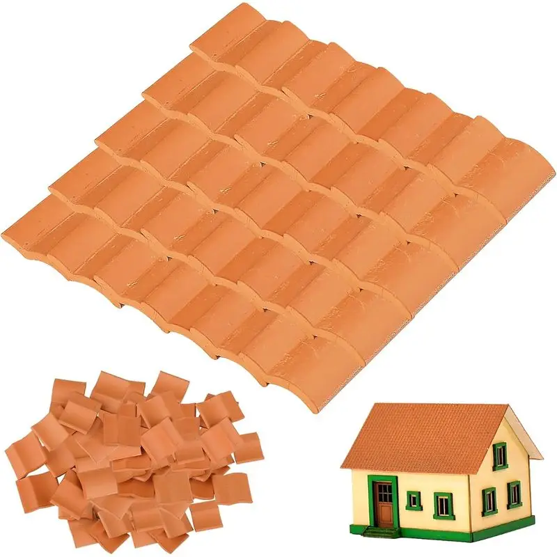 100Pcs Mini Red Clay Roof Tiles Miniature House Shingles Fake Model Accessories DIY Craft Diorama Fairy Garden Micro Landscape