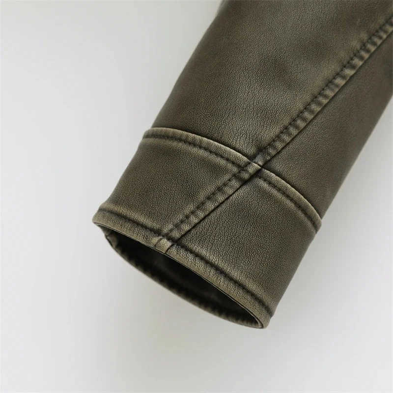 2025 Vintage Lose Pu Kunstleder Kurze Jacke mit Gürtel Streetwear Weibliche Zipper Retro Moto Biker Mantel Outwear Tops