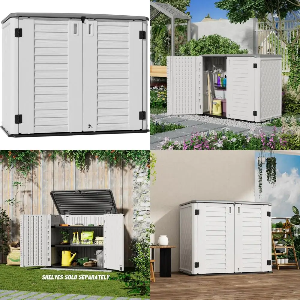 

Waterproof Outdoor Storage Shed for Patio - Lockable Cabinet with 34 Cubic Feet Capacity for Lawnmower, Tools, and Trash Cans