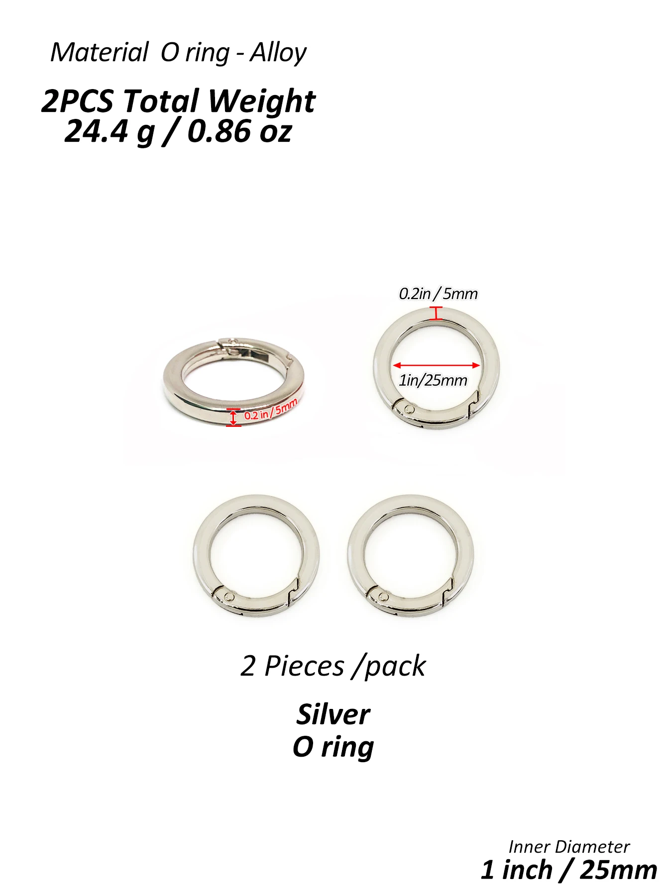 2 Stück dicker O-Ring für Geldbörsenriemen, Federringe, 1/1,25/1,5 Zoll Durchmesser, Handtaschen- und Schlüsselzubehörhalter, hellgold/silber – Detail 11