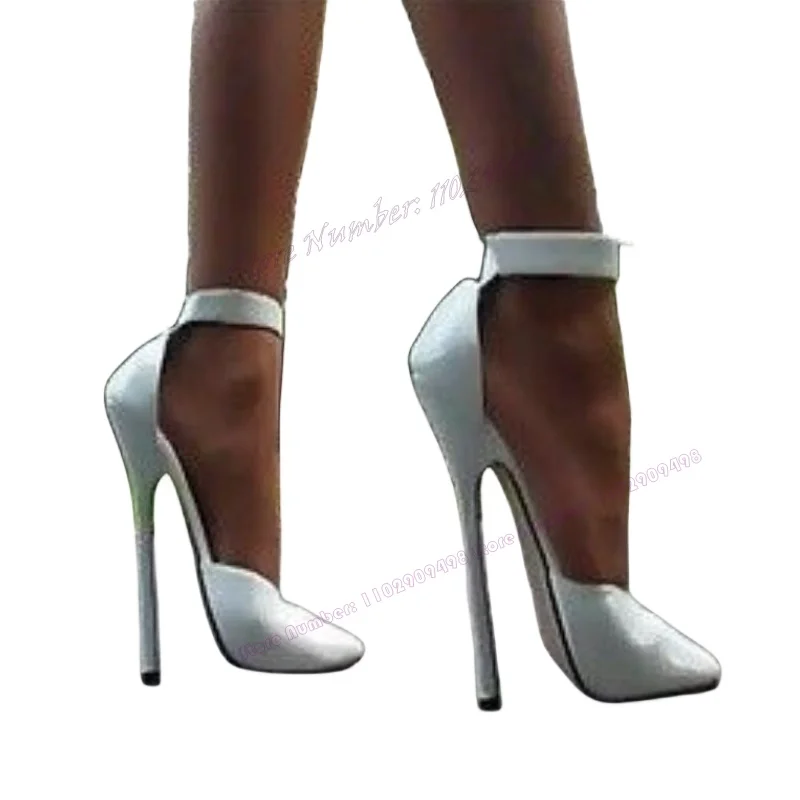 White Matte Leather Back Strap Pumps Shallow Pointy Toe Shoes for Women Cover Heel Thin High Heel Shoes 2023 Zapatos Para Mujere