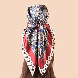 90cm Luxury Silk Twill Square Scarf For Women Spring Print Hair Band Hijab Foulard Sunscreen Neckerchief Shawl Wraps Echarpe