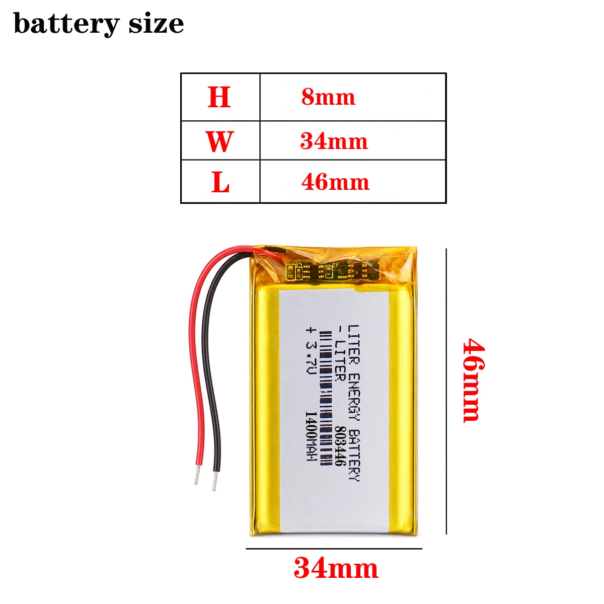 Liter energy battery 3.7V lithium polymer battery 803446 083446 1400mAh GPS battery MP3 MP4 speaker teaching machine
