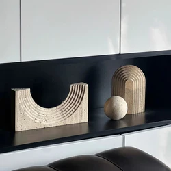 Travertine Sculptures and Figurines Archway Shape Statue for Shelf Coffee Table TV Cabinet Bookshelf Living Room Home Decoration