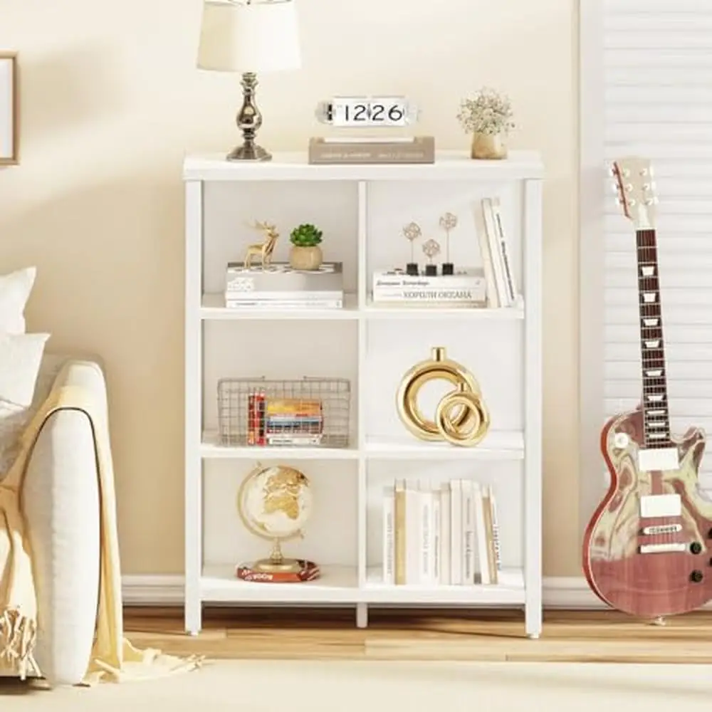 Bibliothèque en bois et métal à 6 cubes pour adultes, étagère de rangement en chêne blanc, bureau, chambre à coucher, salon, évaluation moderne