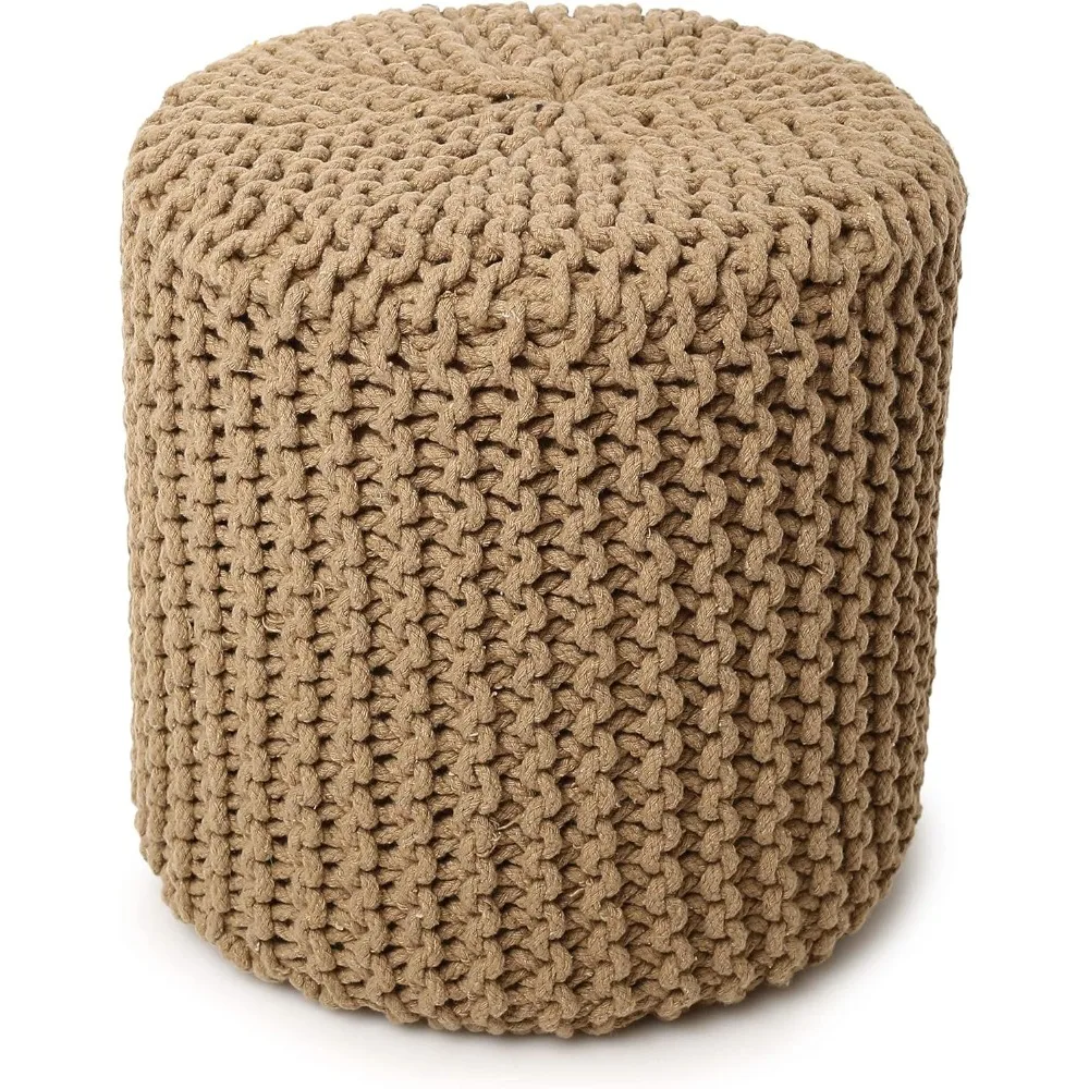 

Cylindrical Hand Knitted Pouf - Foot Stool Ottoman Cord Boho Pouffe Cotton Round for Home Decor Living Room - Nur