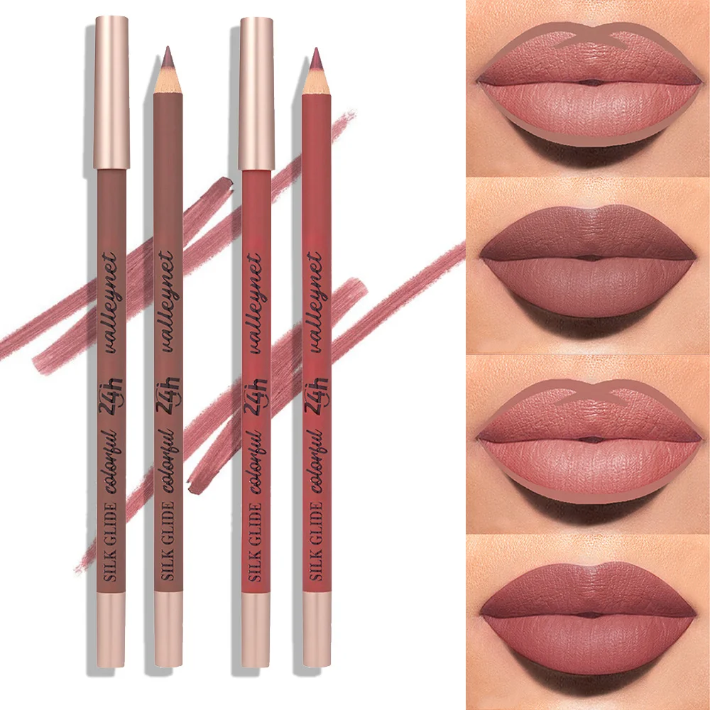 2 szt. Brązowy Matowy Konturówka do Ust - Kremowa, Wodoodporna, Długotrwała, Odporna na Rozmazywanie, Mocno Napigmentowana, Nie Wysusza, Aksamitny Wykończenie
