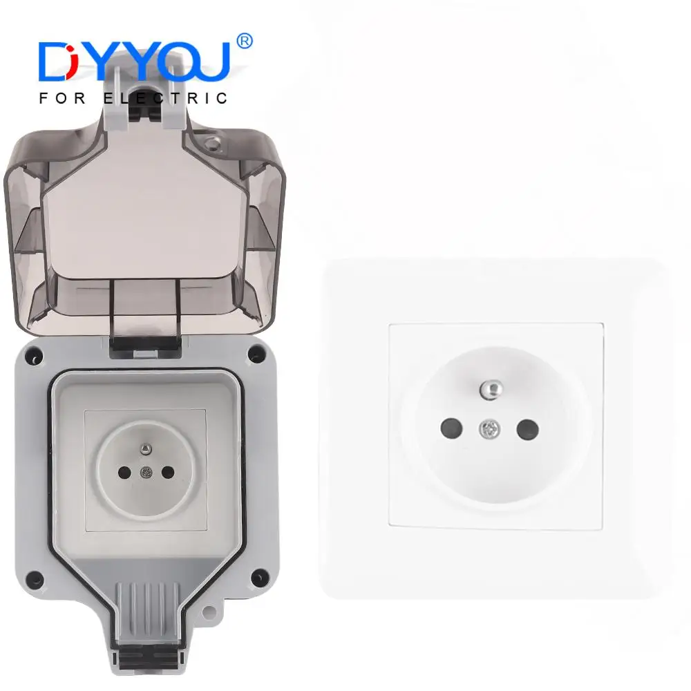 

IP66 French Outdoor DustProof Waterproof 16A Power Socket Wall Socket For Home Outside Garden FR Standard Grounded